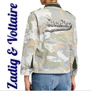 ZADIG & VOLTAIRE KAVY CAMO SUNSHINE GRAPHIC JACKET 100% COTTON, SMALL‎